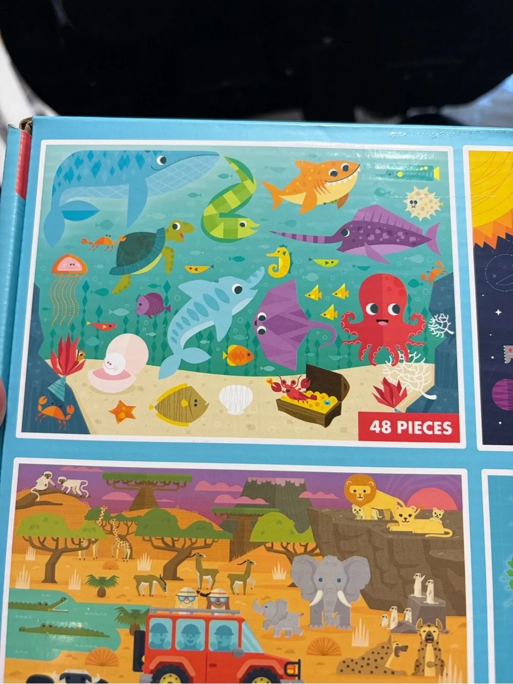 Chuckle & Roar 4-Pack Kid Puzzles Ocean Space World Map Safari 48 72 & 100 piece